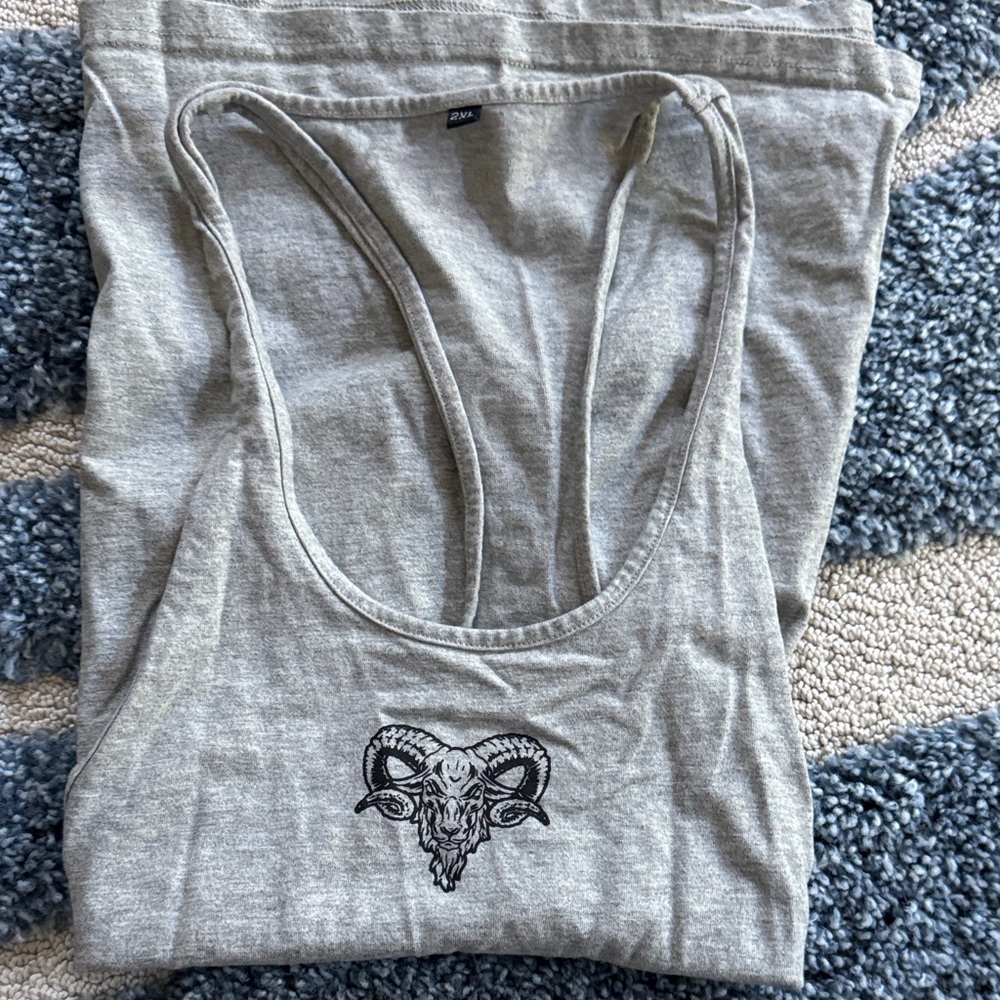 SET OF 2..Goated Like new..Gray muscle Tank Top with Ram Skull Design- set of 2